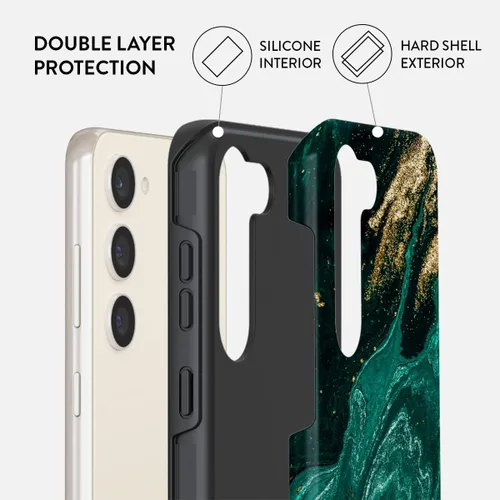Vista 2 de BURGA Funda para teléfono compatible con Samsung Galaxy S23 – Carcasa rígida híbrida de 2 capas + funda protectora de silicona – Piedra de jade