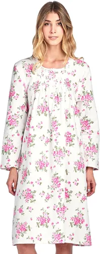 Vista 31 de Casual Nights Camisón de franela con flores de manga larga para mujer Azul