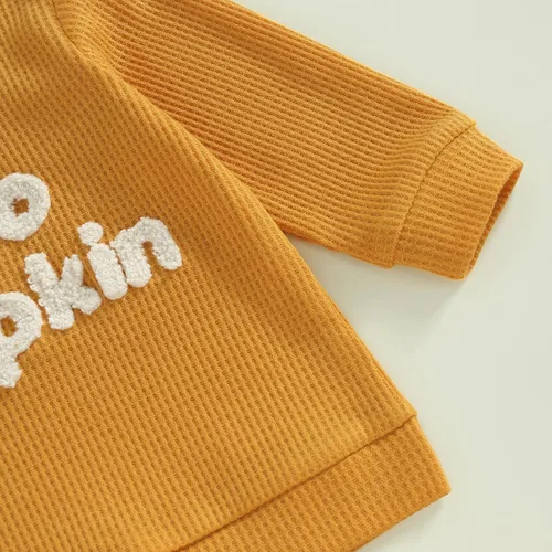 Vista 5 de Ursobutegl Toddler Baby Boy Halloween Outfit Long Sleeve Pumpkin Sweatshirt Pullover Tops Pants Fall Winter Clothes Set