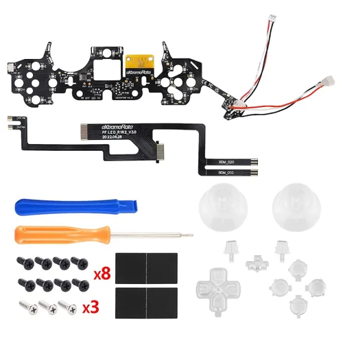 Vista 3 de eXtremeRate Transparent Clear D-pad Thumbstick Share Option Home Face Buttons DTF V3 LED Kit & Touchpad LED Lightbar Stickers for PS5 Controller