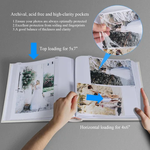 Vista 2 de 1DOT2 Álbum de fotos con espacio de escritura, 50 páginas, fotos de 4 x 6 pulgadas, capacidad para 200 o 5 x 7 pulgadas, tapa de lino, álbumes