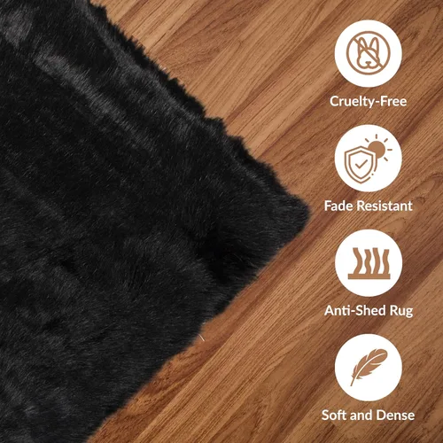 Vista 6 de Luxe - Alfombra Hudson de piel sintética con pelo suave y esponjoso, lavable a máquina, con respaldo antideslizante, alfombra de área libre de Negro
