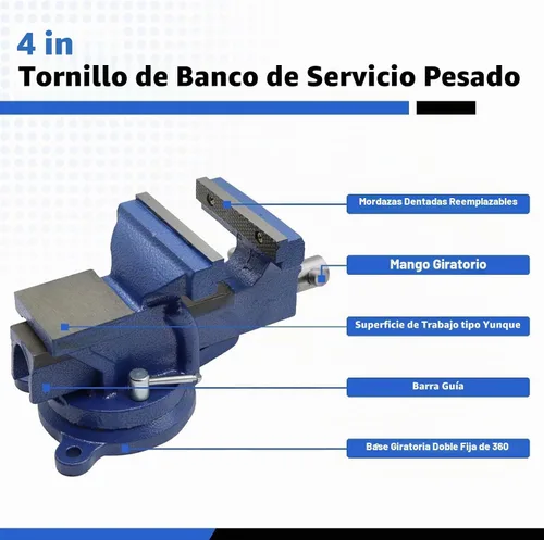 Vista 2 de Nakkaa - Tornillo de banco de 4" de hierro fundido dúctil con base de giro flexible de 360° con bloqueo de alta resistencia para el hogar