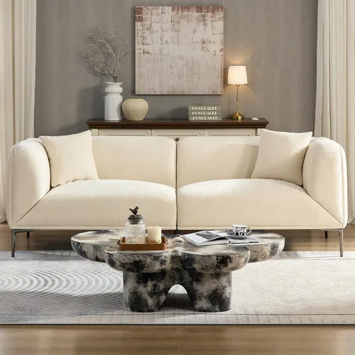 Vista 3 de Sofá moderno de 82 pulgadas con patas de metal, sofá boucle tapizado, sofás de lujo con asiento profundo de 3 plazas, sofá alto y minimalista