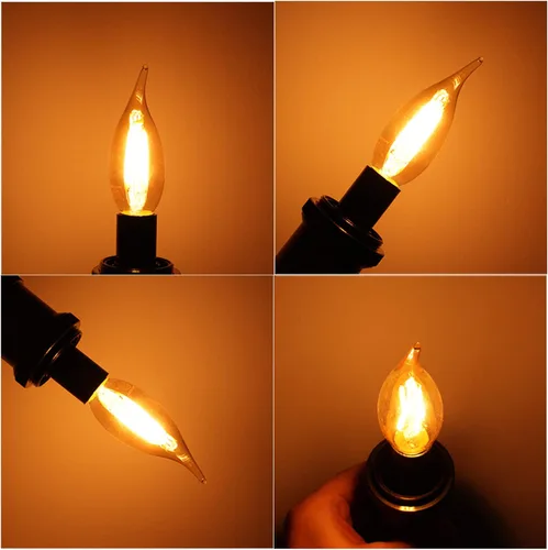Vista 4 de LiteHistory Bombilla de candelabro CA10 E12 de 40 vatios, bombillas ámbar Paquete de 6 puntas de llama ámbar de 2200 K