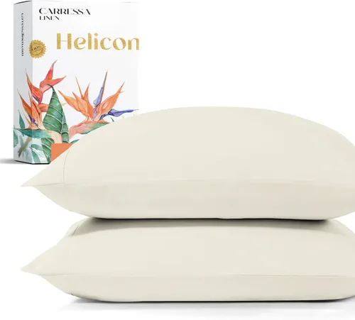 Vista 30 de Carressa Linen Juego de 2 fundas de almohada 100% de algodón egipcio de la serie 1500 de lujo tamaño estándar/Queen (beige), suaves como la seda