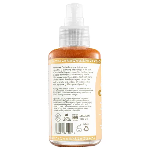 Vista 9 de Nature Spell Aceite seco brillante para cuerpo y cara, hidratante ligero con acabado brillante, infundido con aceites de argán y coco, vegano