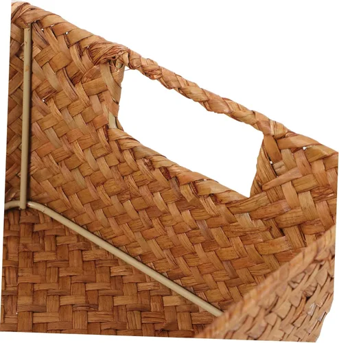 Vista 6 de Angoily Cesta de almacenamiento tejida a mano de hierba marina, organizador rectangular para escritorio, cesta portátil de hierba marina, asa