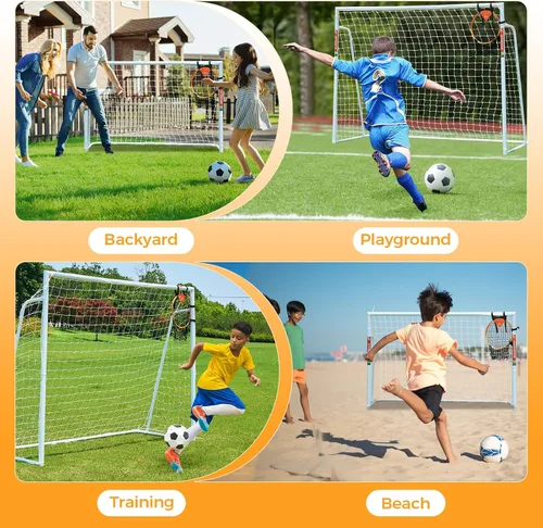 Vista 7 de Portería de fútbol de 12 x 6, 10 x 6.5, 8 x 6, 6 x 4 pies, portería de fútbol de metal para patio trasero, portería de fútbol para niños, jóvenes