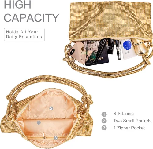 Vista 4 de MUVKE Bolso de noche brillante con diamantes de imitación para mujer, bolso de mano con diamantes de imitación de graduación, bolso Hobo