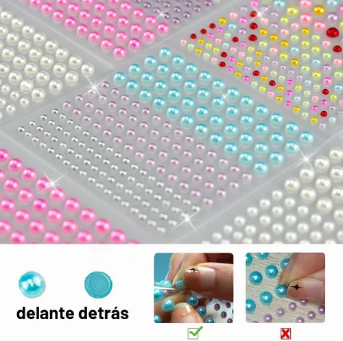 Vista 3 de 2064 piezas de perlas para manualidades, calcomanías de perlas autoadhesivas de 4 colores, 12 hojas de perlas para el cabello para hacer manualidades