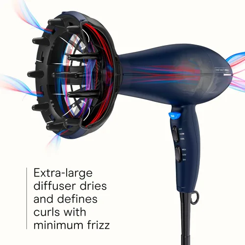 Vista 4 de Infiniti PRO CONAIR Hair Dryer with Innovative Diffuser, Enhances Curls and Waves While Reducing Frizz, Dark Blue (Pack of 2)