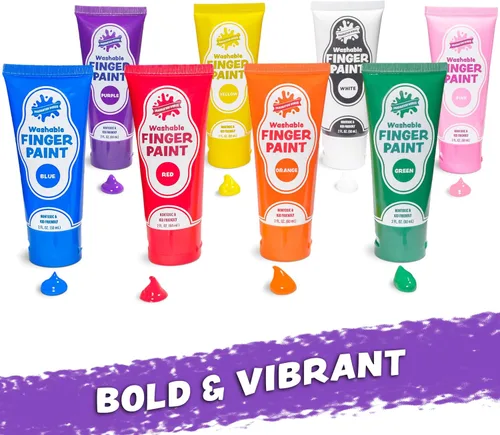 Vista 8 de Pintura para dedos, paquete de 24, lavable, no tóxica, juego de pintura para niños con tubos fáciles de separar, colores vibrantes para suministros
