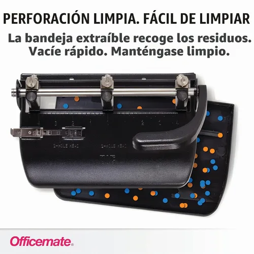 Vista 6 de Officemate Punzón de 2 a 3 agujeros ajustable resistente con mango de palanca, capacidad de 32 hojas, negro (90078)