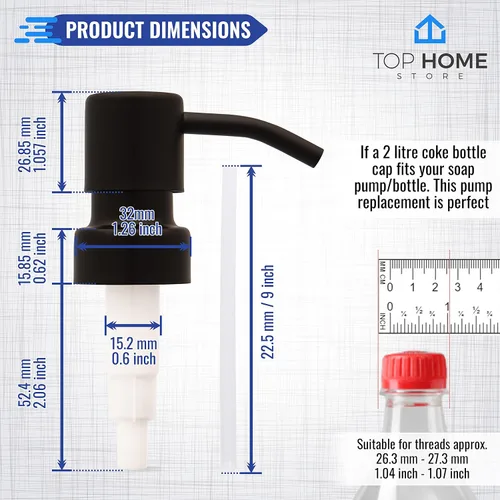 Vista 2 de Bombas dispensadoras de jabón y loción de acero inoxidable, reemplazo para tus botellas (negro mate, paquete de 2)