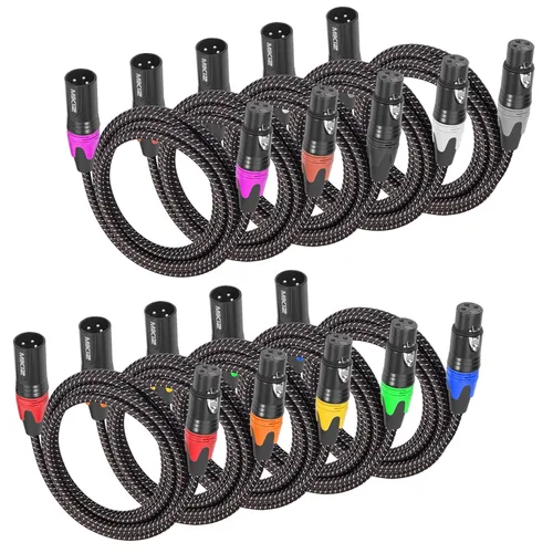 Vista 7 de Cables XLR de 1 pie, 2 paquetes, 3 pines XLR macho a hembra para micrófono Cables de conexión equilibrados trenzados cortos blindados