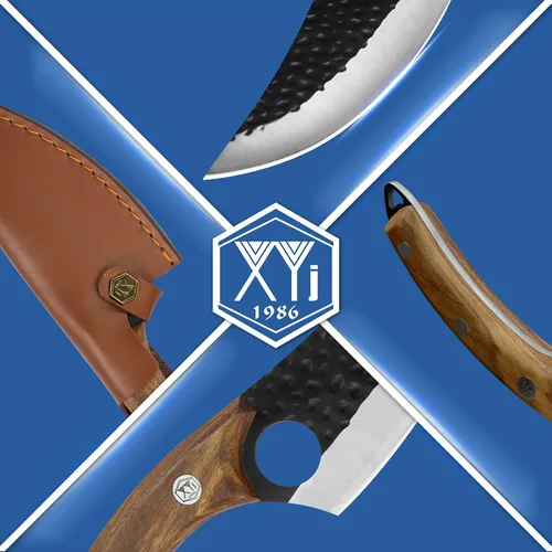 Vista 6 de XYJ Cuchillo de carnicero forjado hecho a mano Cuchillo de chef serbio Cuchillo de acero inoxidable para carne y verduras Cuchillo de camping