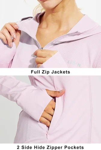 Vista 3 de Libin sudadera con capucha para mujer con cremallera completa UPF 50 capucha con protección solar de manga larga para senderismo para exteriores