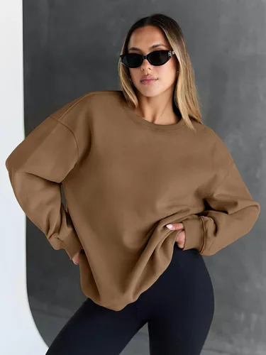 Vista 5 de Trendy Queen - Sudaderas para mujer, sudaderas con capucha de gran tamaño, cuello redondo, suéteres cómodos para otoño e invierno, ropa a la moda