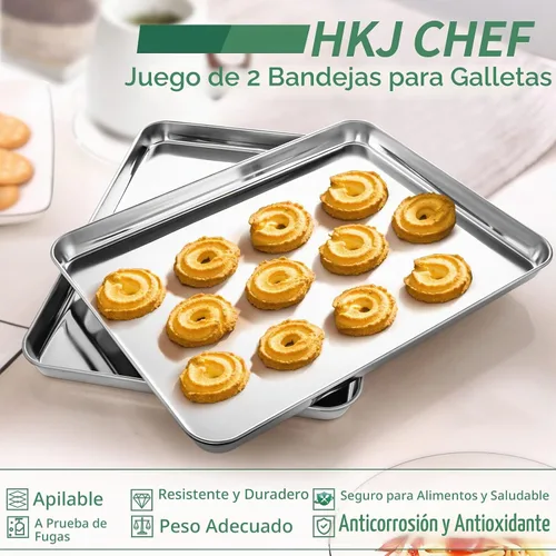 Vista 5 de HKJ Chef - Juego de 2 bandejas para hornear, 2 bandejas de acero inoxidable para hornear y bandejas para horno tostador, tamaño rectangular de 9