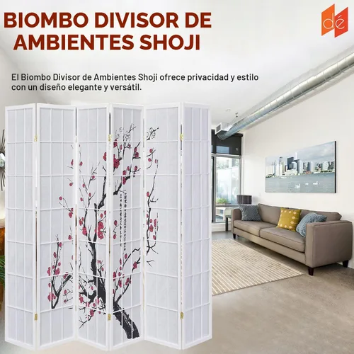 Vista 3 de Legacy Decor Biombo de 4 paneles para habitación con diseño de ciruelo en flor. Negro
