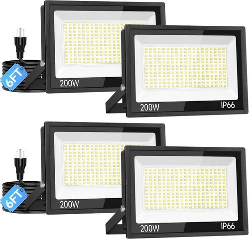 Vista 12 de Luz de inundación LED de 200 W para exteriores con enchufe+cable de 10 pies, luz de seguridad súper brillante de 24000 lúmenes, luz de trabajo LED