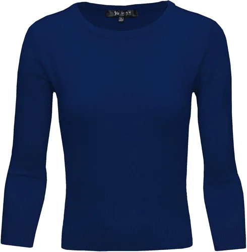 Vista 33 de YEMAK suéter de punto casual básico ligero con cuello redondo y manga 3/4 para mujer A.mk3636 - Negro