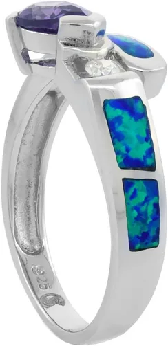 Vista 3 de Anillo de plata de ley sintético azul de ópalo de gota para mujer amatista CZ 38 pulgadas