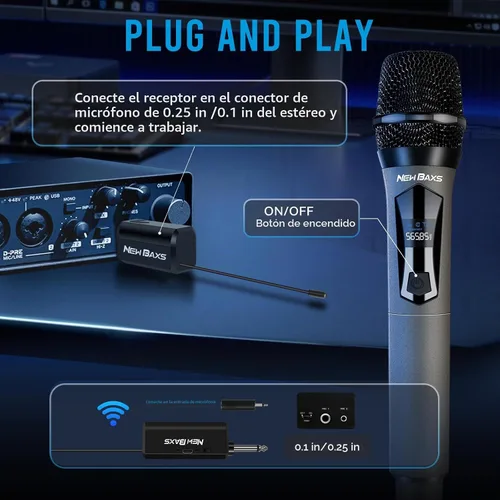 Vista 5 de NEW BAXS Micrófonos inalámbricos, sistema de micrófono dual de karaoke, Microfonos Inalambricos con receptor recargable, juego de micrófono dinámico