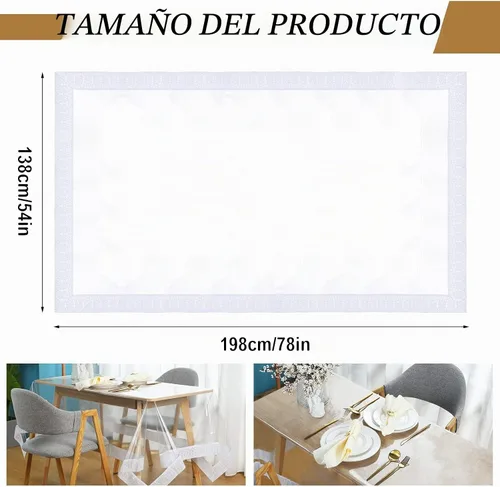 Vista 2 de Mixweer Protector Cubierta de Mesa de Vinilo Transparente Impermeable Mantel de Plástico para Mesa de Comedor Mantel de Encaje Blanco para Mesas