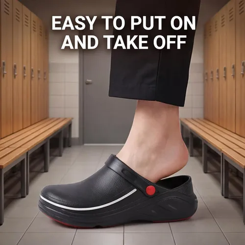 Vista 6 de FLIOZY Zuecos de chef para hombres y mujeres, antideslizantes, impermeables, a prueba de aceite, zapatos de trabajo de cocina profesional