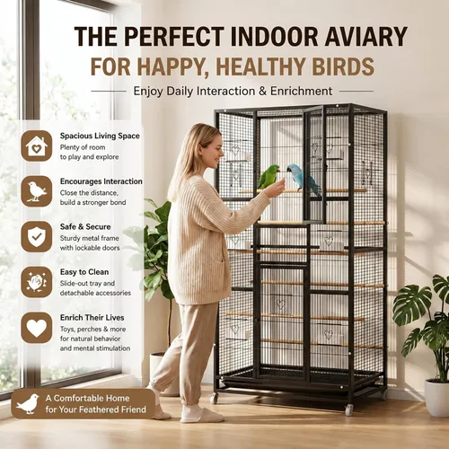 Vista 7 de Jaula de pájaros extra grande de 57.4 pulgadas para loros, jaula de vuelo Negro