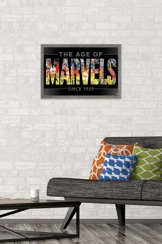 Vista 2 de Trends International Marvel Comics - Póster de pared del 80 aniversario de Marvel - Age of Marvels, 14.725 x 22.375 pulgadas, versión enmarcada