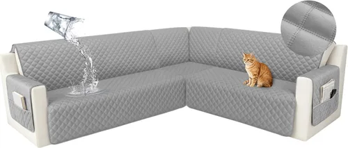Vista 20 de HDCAXKJ Funda seccional de esquina impermeable para sofá de terciopelo en forma de L, fundas para sofá para mascotas, perros, suaves, resistentes