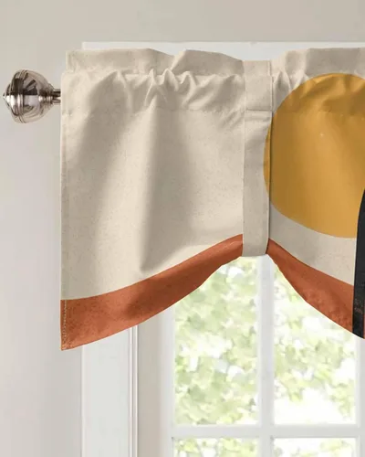Vista 4 de Cortina de ventana ajustable con lazos para ventana, cenefa de cocina para sala de estar, arte abstracto, sol y arco iris, bolsillo para barra