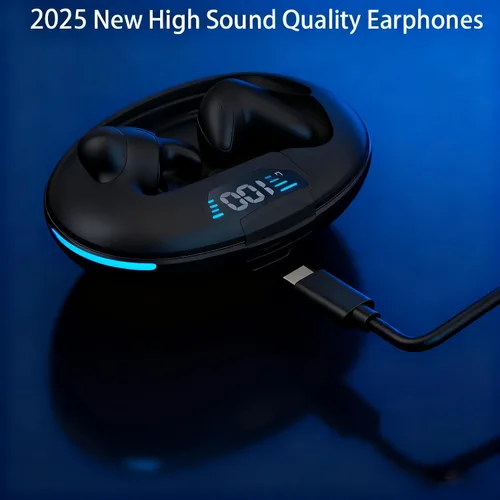 Vista 6 de Auriculares intrauditivos inalámbricos Bluetooth para dormir, mini auriculares invisibles con pantalla digital LED, funda de carga, adecuados