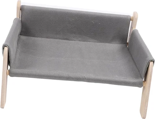 Vista 5 de Cat Hammock, High Strength Pine Wood Minimalist Design Elevated Multifunctional Cat Furniture, Elevated Bed with for Cats Kittens and Puppies (Grey)