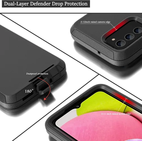 Vista 4 de Funda compatible con Samsung Galaxy A03s, con clip para cinturón, resistente, a prueba de golpes, protección de cuerpo completo para teléfono Negro