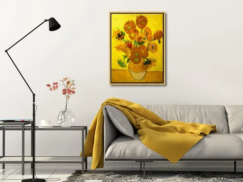 Vista 2 de Wieco Art Arte de pared enmarcado de jarrón con quince girasoles por Vincent Van Gogh, pinturas de reproducción de pinturas abstractas en lienzo