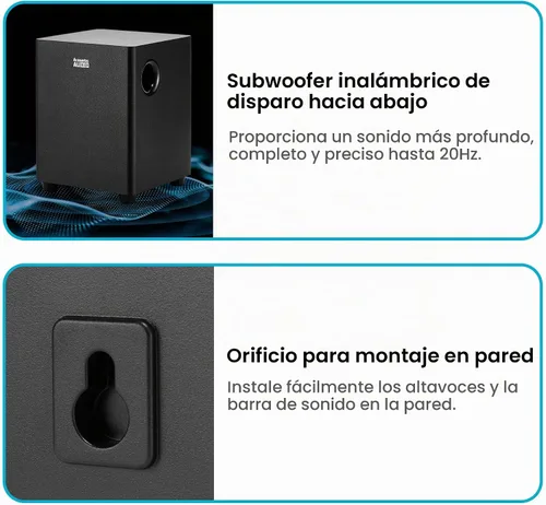 Vista 5 de Acoustic Audio 5.1 Barra de sonido envolvente para cine en casa con Bluetooth, RCA, óptico, ARC, AUX, subwoofer inalámbrico y control remoto