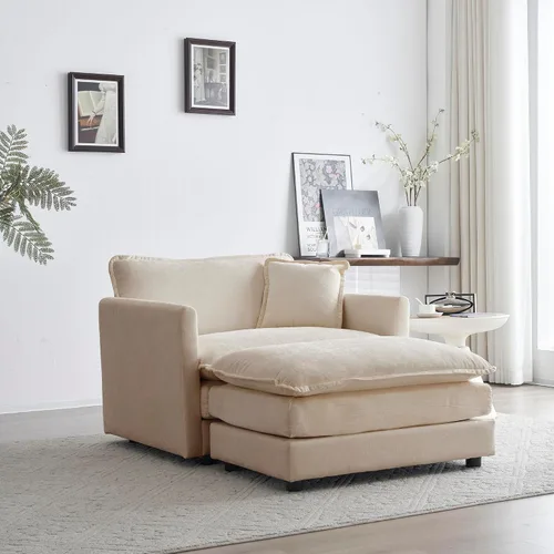 Vista 3 de WILLIAMSPACE Sofá individual de 41 pulgadas con otomana móvil, sillón tapizado moderno con 1 almohada, silla decorativa para sala de estar, sofá