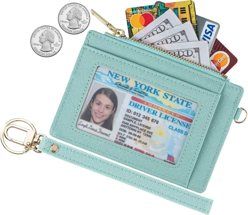 Vista 2 de Wikavanli Funda delgada para tarjetas de crédito con bloqueo Rfid para mujer, cartera con cremallera, cartera pequeña y compacta de cuero