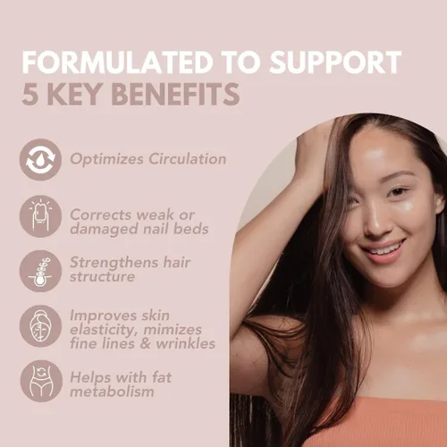 Vista 5 de Top Beauty - Suplemento para la piel, para adultos con colágeno hidrolizado, ácido hialurónico, L-cisteína, vitamina C, cobre, vitamina B5