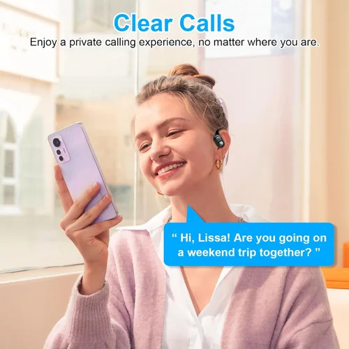 Vista 4 de Auriculares de oído abierto, auriculares Bluetooth 5.3 inalámbricos de conducción aérea con micrófono, estuche de carga con pantalla LED y carga Rosa