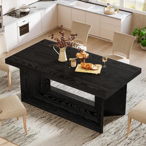 Vista 3 de Tribesigns Mesa de comedor de 63 pulgadas para 4-6, mesa de cocina de granja con pedestal resistente, muebles rectangulares de madera para el hogar