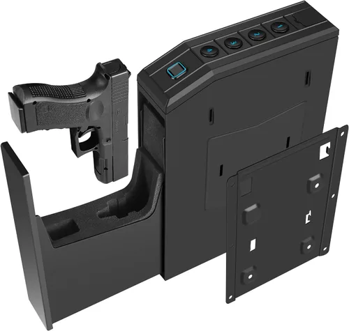 Vista 5 de Caja de seguridad oculta para pistolas, caja de seguridad biométrica con huella digital y deslizador inteligente para mesita de noche, escritorio
