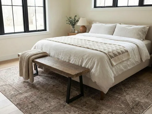Vista 9 de Banco rústico de madera de granero recuperada, madera maciza con base de metal, estilo moderno de granja, parte superior de 2 pulgadas de grosor