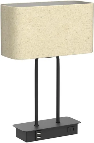 Vista 4 de Lámpara de mesa con control táctil regulable en 3 vías con 2 puertos USB y toma de corriente AC, lámpara moderna de mesita de noche con pantalla