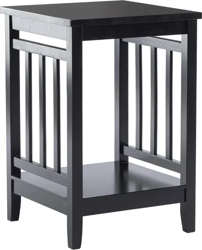 Vista 3 de DUHOME Mesa auxiliar de granja, mesa auxiliar de madera con estante de almacenamiento, mesita de noche, mesa cuadrada para sofá para sala de estar