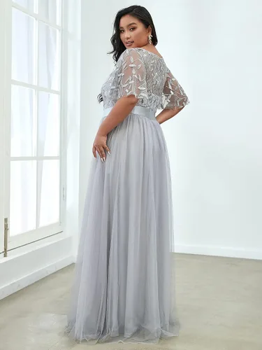 Vista 2 de Ever-Pretty Women's Plus Size Round Neck A-Line Tulle Maxi Sequin Formal Dresses Evening Gowns 0904-PZUS